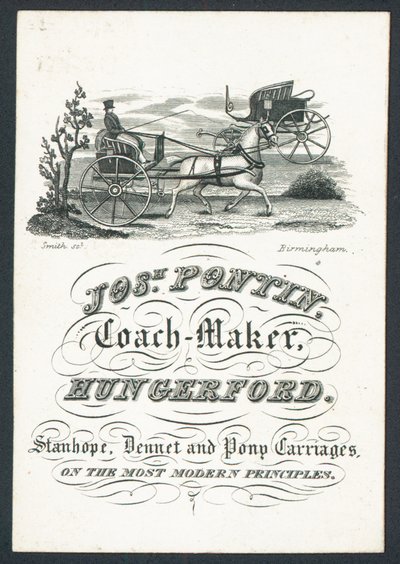 Josiah Pontin, coach maker, trade card by English School