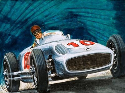 Juan Manuel Fangio Driving a Mercedes-Benz by English School
