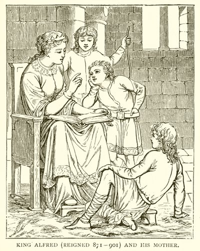 King Alfred and his Mother by English School