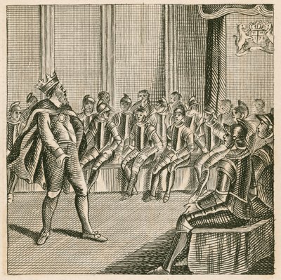 King Henry III entering parliament and finding the barons clad in armour by English School