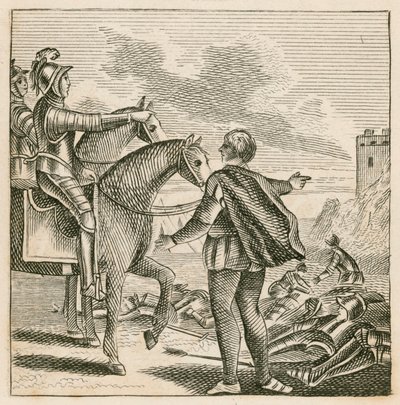 King Henry V viewing the battlefield after the defeat of the French at Agincourt by English School