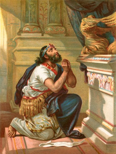 King Hezekiah Spreads His Case Before the Lord by English School