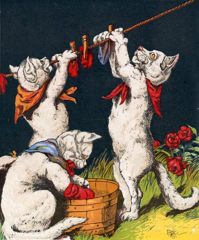 Kittens washing their mittens by English School