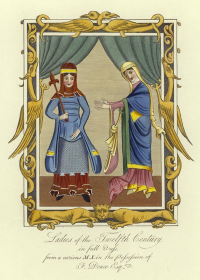 Ladies of the 12th Century in full dress by English School