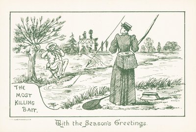 Lady Fishing Watched by Gentleman, Christmas Card by English School
