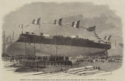 Launch of the Affondatore, Iron-Clad Cupola Frigate, Built for the King of Italy at Millwall, 1865 by English School