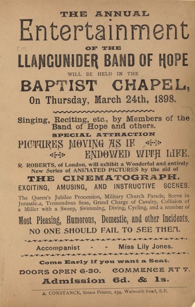 Leaflet Advertising the Annual Entertainment of the Llangunider Band of Hope by English School