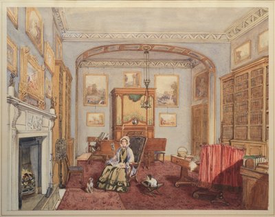 Library - Music Room with the Northwick Bacchus and Ariadne after Titian, c.1830 by English School