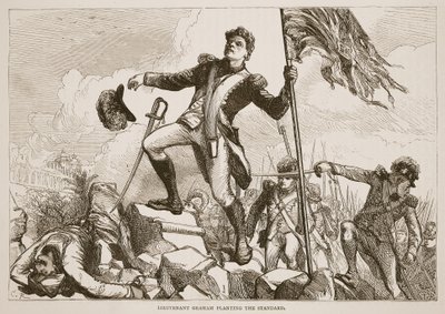Lieutenant Graham Planting the Standard, Illustration from Cassell