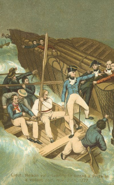 Lieutenant Horatio Nelson Boarding a Prize in a Storm by English School
