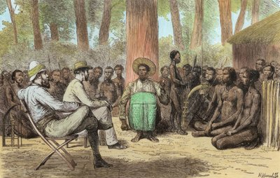 Lieutenant Verney Lovett Camerons Reception by Katende, engraved by Horace Harral by English School