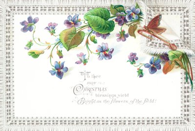 Lilac Field Flowers and Butterfly by English School