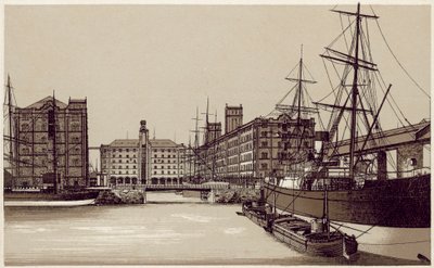 Liverpool: Waterloo Dock and Grain Warehouses by English School