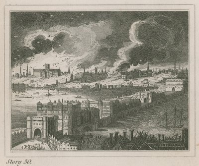 London during the Great Fire by English School