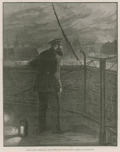 London Fires; Lookout at the Central Fire Brigade Station, Southwark Bridge Road by English School