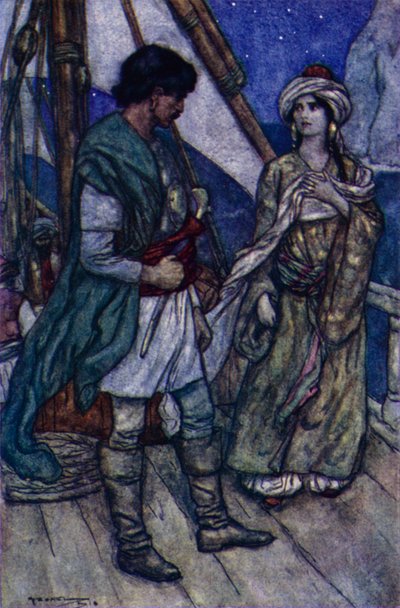 Lord Byron, Conrad and Gulnare by English School