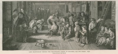 Lord Shaftesbury visiting the Westminster School of Industry, Old Pye Street, London, 1846 by English School