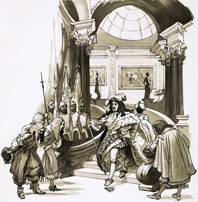 Louis XIV descending the stairs at Versailles by English School