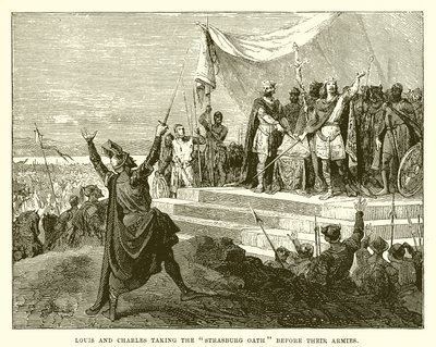 Louis and Charles Taking the Strasburg Oath Before Their Armies by English School