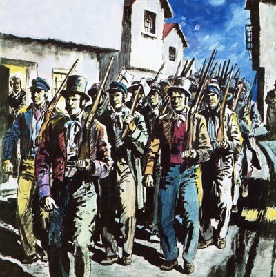 Luddites Marching by English School