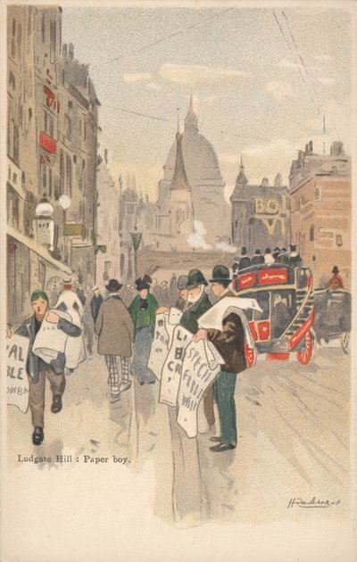 Ludgate Hill, London, paper boy by English School