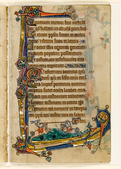 A Hound and Rabbit Jousting, Marginal Decoration from the Macclesfield Psalter, Use of Sarum, East Anglia (c.1330) by English School