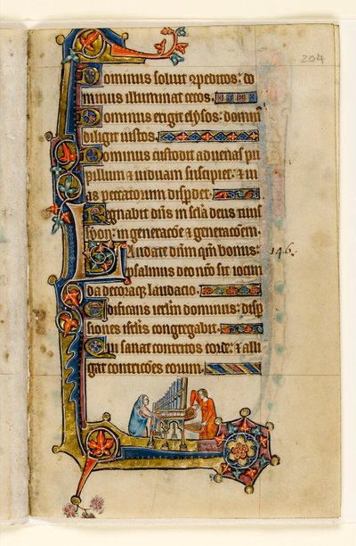 Playing an Organ, Marginal Decoration from the Macclesfield Psalter, Use of Sarum, East Anglia (c.1330) by English School
