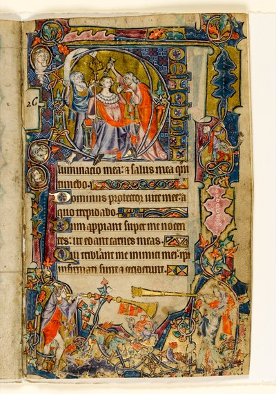 The Anointing of David and Trumpeters, Historiated Initial from the Macclesfield Psalter, Use of Sarum, East Anglia (c.1330) by English School
