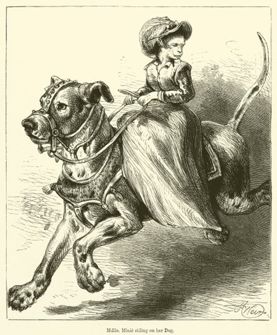 Mademoiselle Minie Riding on her Dog by English School