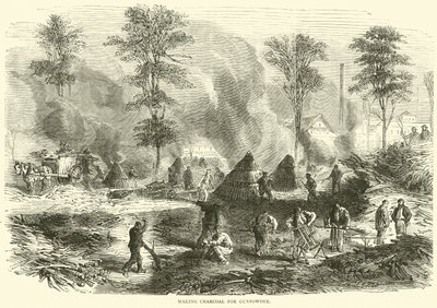 Making Charcoal for Gunpowder, October 1870 by English School