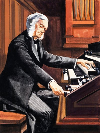 Man Playing Organ by English School