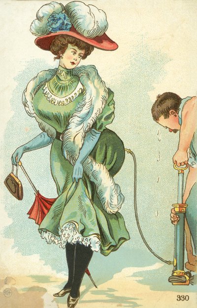 Man inflating an Edwardian woman
