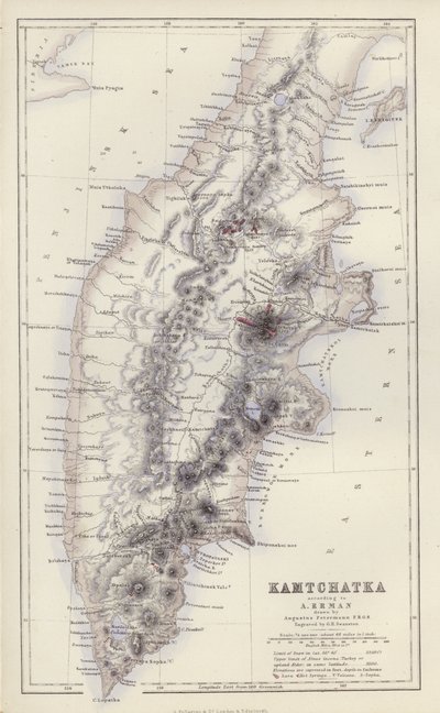 Map: Kamtchatka, according to A Erman, drawn by Augustus Petermann by English School