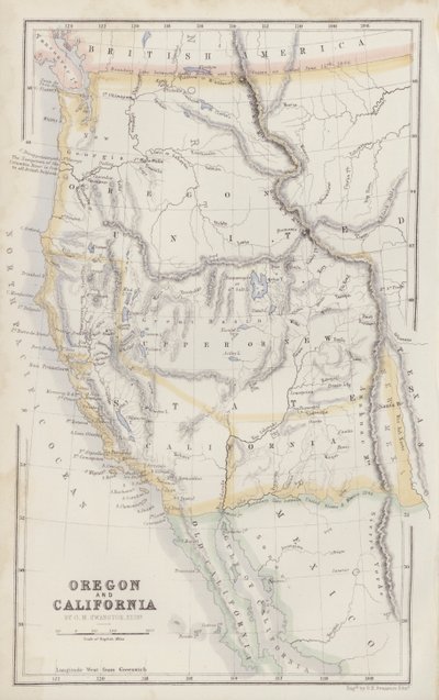Map: Oregon and California by G H Swanston, Edinburgh by English School