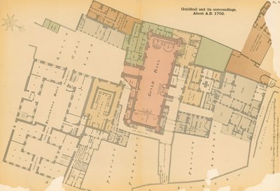 Map of Guildhall, London, and Surrounding Area About 1750 by English School