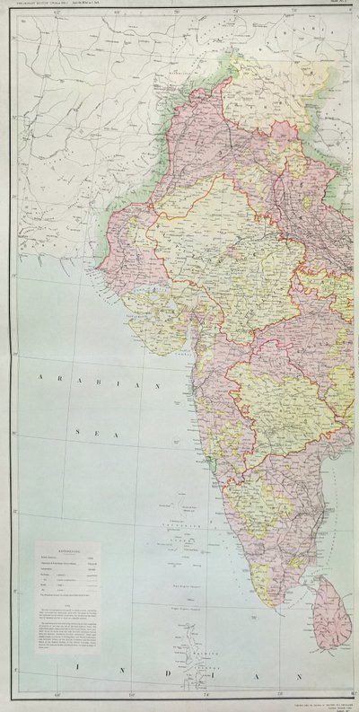 Map of India, published under the direction of Colonel H.R. Thuillier, R.E., Surveyor General of India, 1877 by English School