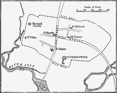 Map of Oxford, England, 12th to 13th century, from 