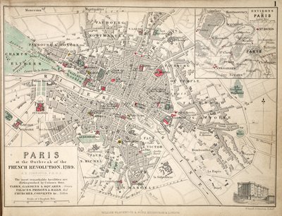 Map of Paris at the Outbreak of the French Revolution, 1789 by English School
