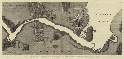 Map of the Niagara River from above the Falls to the Whirlpool where Captain Webb was Lost by English School