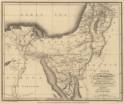 Map of the Journeyings and Encampments of the Israelites from Egypt to Canaan, Through the Desert by English School