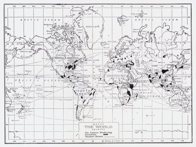 Map of the world showing the tobacco producing countries by English School