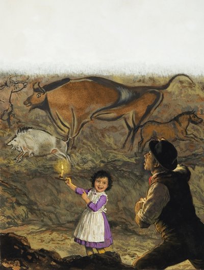Marcelino Sanz de Sautuola and his daughter Maria discover the cave paintings at Altamira by English School