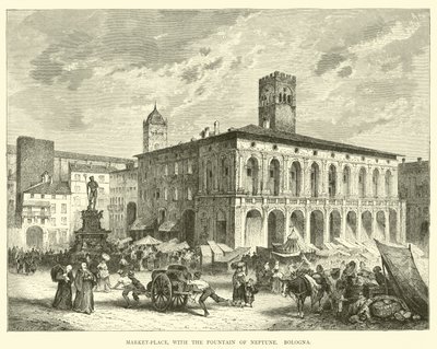 Market-place, with the Fountain of Neptune, Bologna by English School