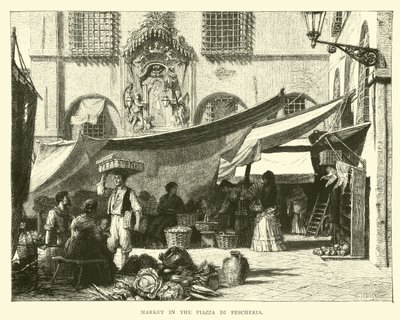 Market in the Piazza di Pescheria by English School