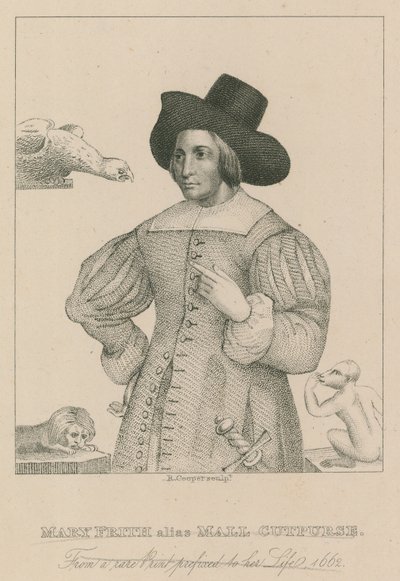 Mary Frith, alias Moll Curpurse, from a rare print prefixed to her life, 1662 by English School