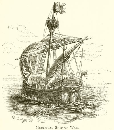 Medieval Ship of War by English School