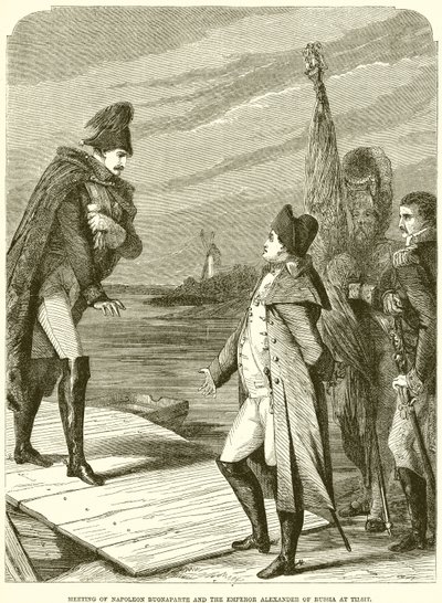 Meeting of Napoleon Buonaparte and the Emperor Alexander of Russia at Tilsit by English School