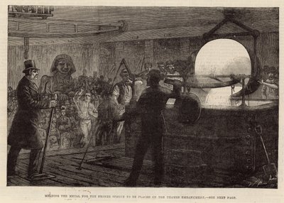 Melting the Metal for the Bronze Sphinx to be Placed on the Thames Embankment (engraving) by English School