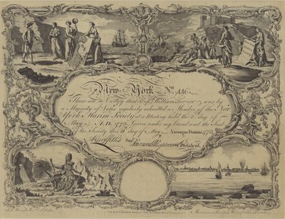 Membership certificate of the New York Marine Society, 1773 by English School