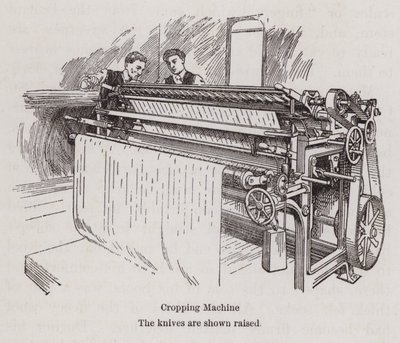 Men Working on a Textiles Cropping Machine (litho) by English School